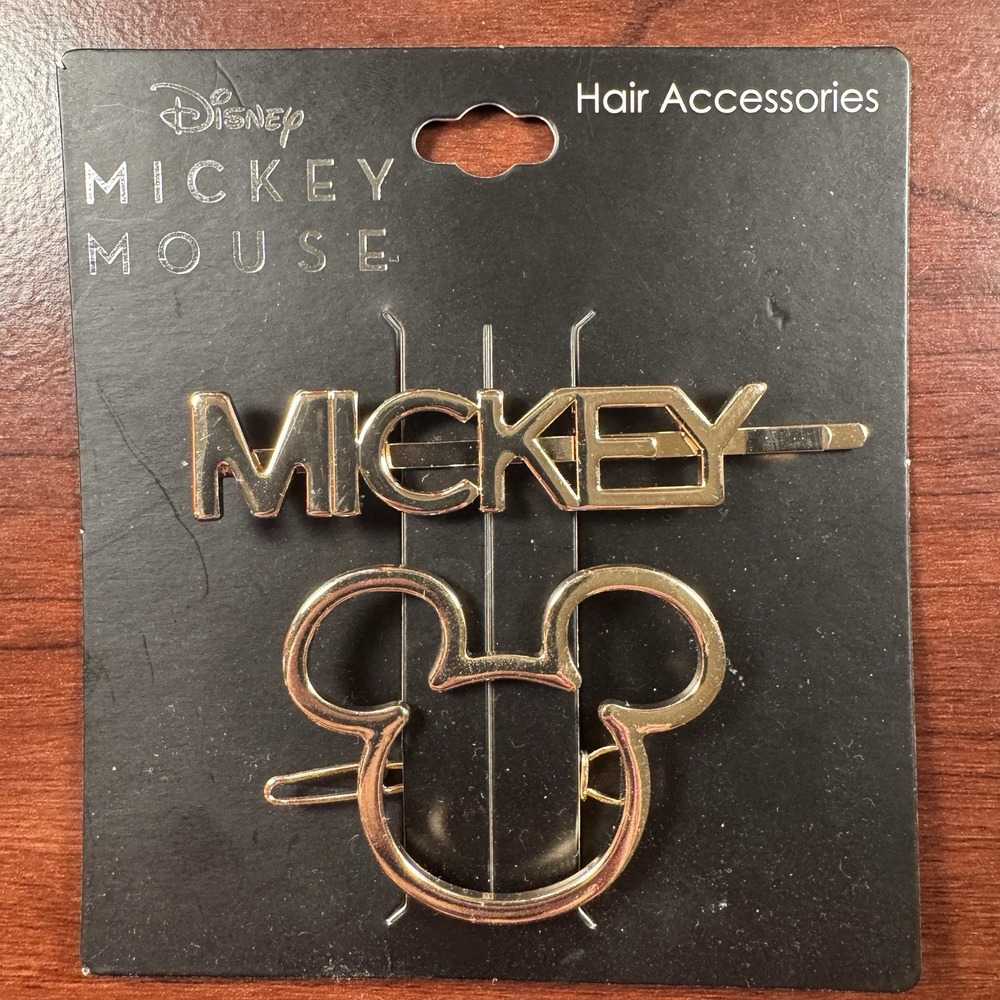 Disney Mickey Mouse Gold Tone Bobby Pin and Silhouette Hair Clip Set 2pc